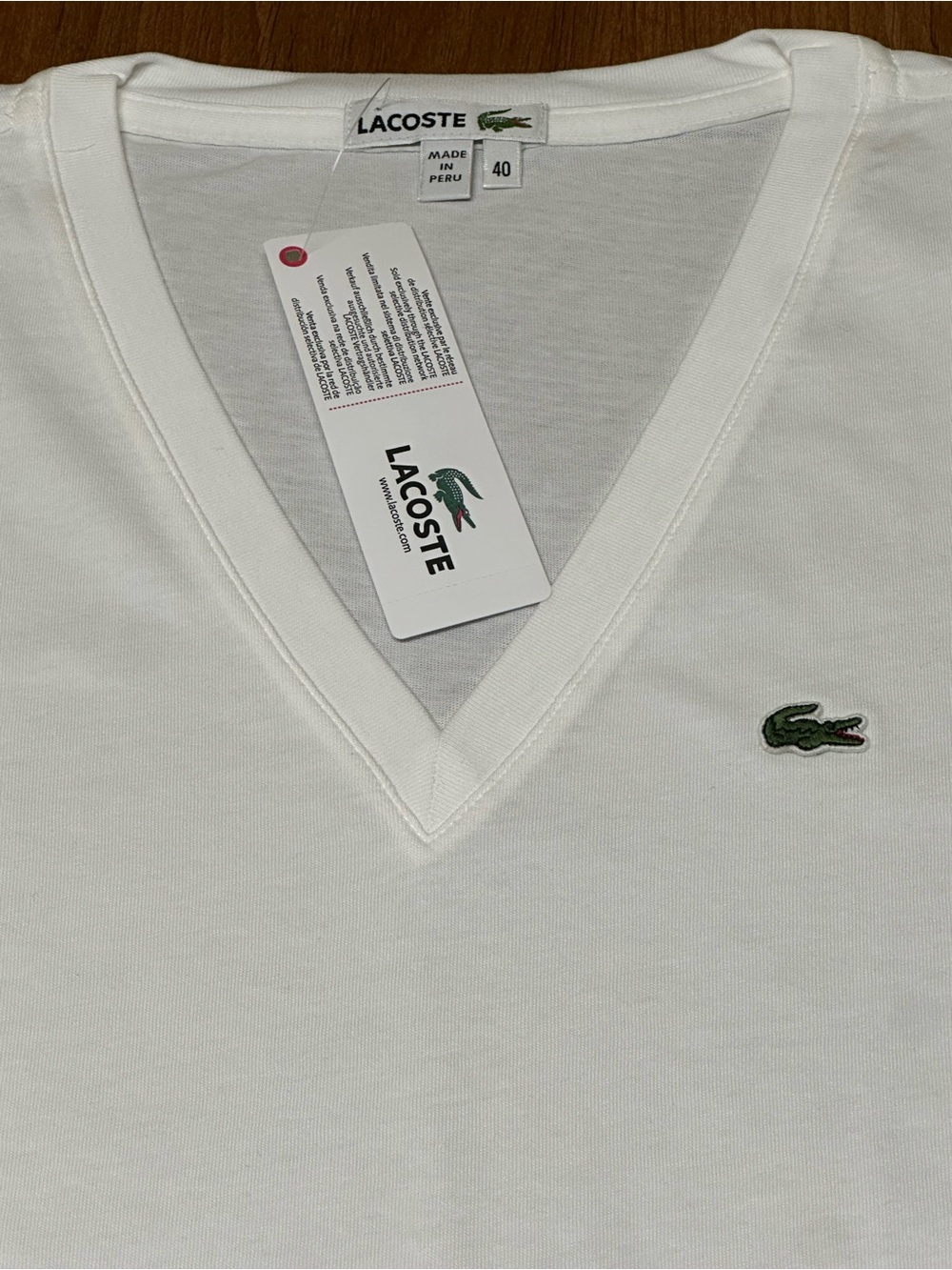 Lacoste White V-Neck Tee with Green Crocodile Logo size 8/40 - Picture 3 of 8